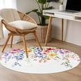 thumbnail image 3 of Area Rug 48in, Spring Colorful Flower on White Floor Carpet Living Room Rug, Watercolor Swirling Leaf Non-Slip Welcome Mat Indoor Rugs for Bedroom Dining Room, 3 of 9