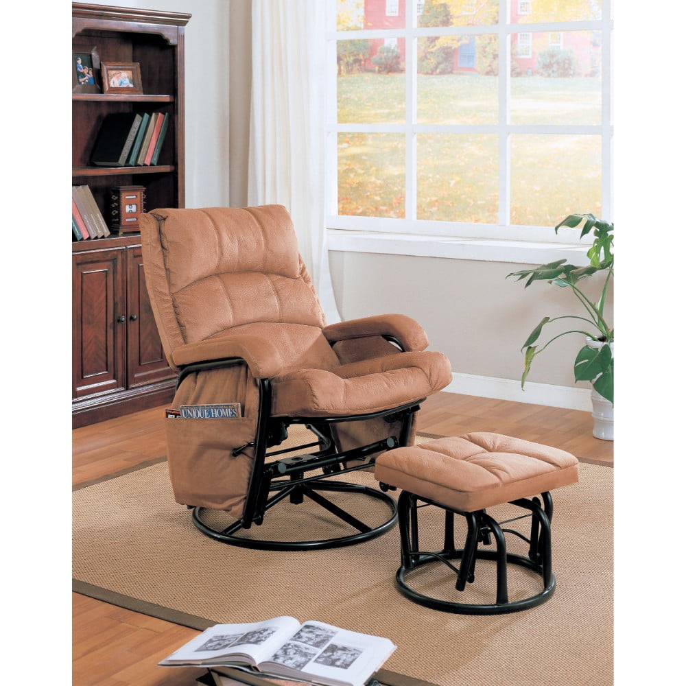 Benzara Relaxing Glider Chair With Ottoman, Brown