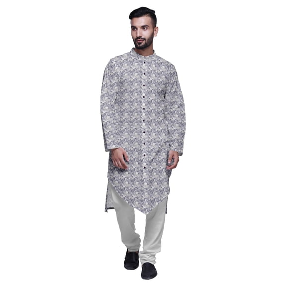 Atasi Button Down Asymmetric Printed Long Sleeve Rayon Kurta Pyjama Set