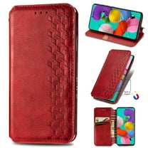 Dteck Case For Samsung Galaxy A51 5G (6.5 inches),Luxury Leather Wallet Card Holder Flip Cover Protective Shockproof Kickstand Phone Case ,Red