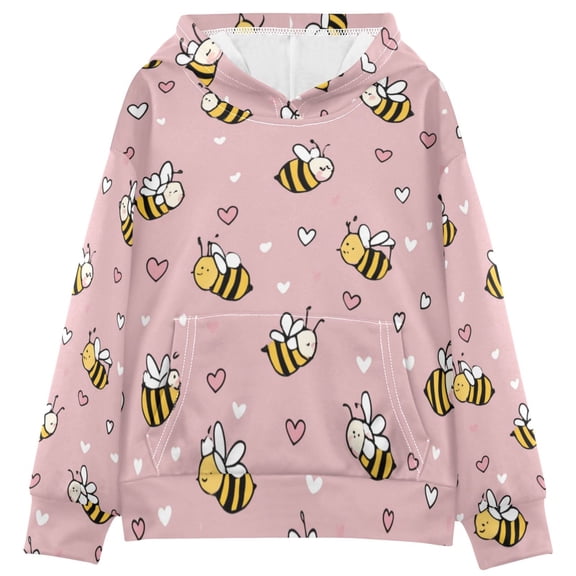Kids' Hooded Pullover Sweatshirt Casual Tops Long Sleeve Print Hoodies Pocket Small Heart and Bee Patterns