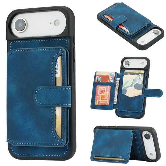 ELEHOLD Leather Case for iPhone Air Wallet Card Holders Magnetic Clasp Stand Function Full Body Shockproof Protection for iPhone Air ,Blue