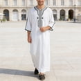 thumbnail image 2 of IWRICH Men's Muslim Clothes V-Neck Short Sleeve Plus Size Thobe Kaftan Loose Casual Solid Color Breathable Soft Thobe White XXXXL, 2 of 4