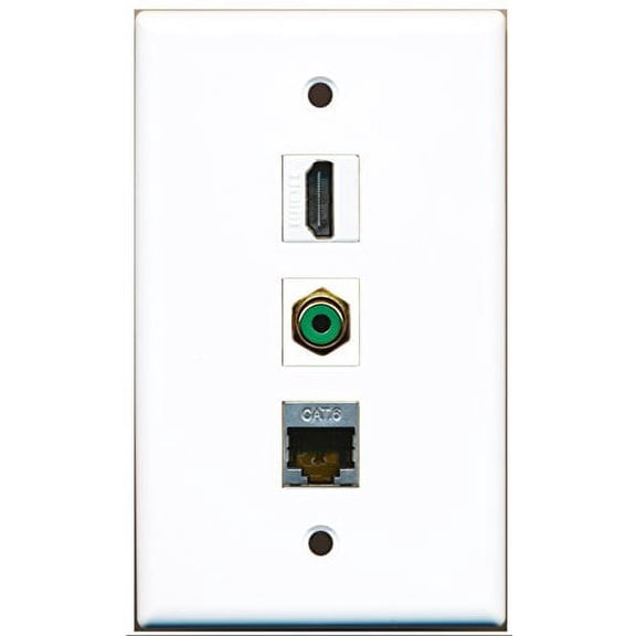 RiteAV - 1 Port HDMI and 1 Port RCA Green and 1 Port Shielded Cat6 Ethernet Wall Plate