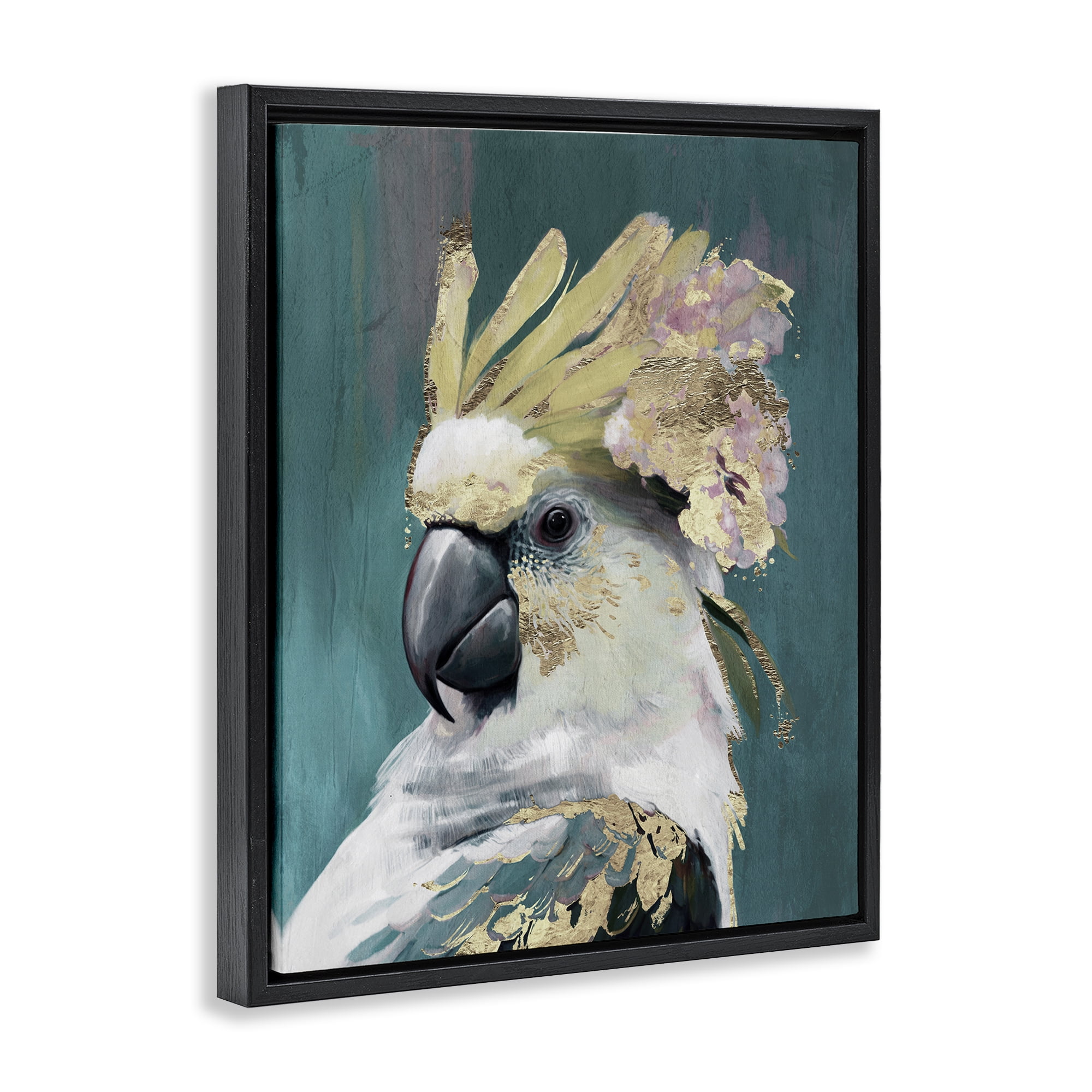Stupell Industries Cockatoo with Gold Accents Animals Painting Black Floater Framed Canvas Art Print Wall Art, 17 x 21