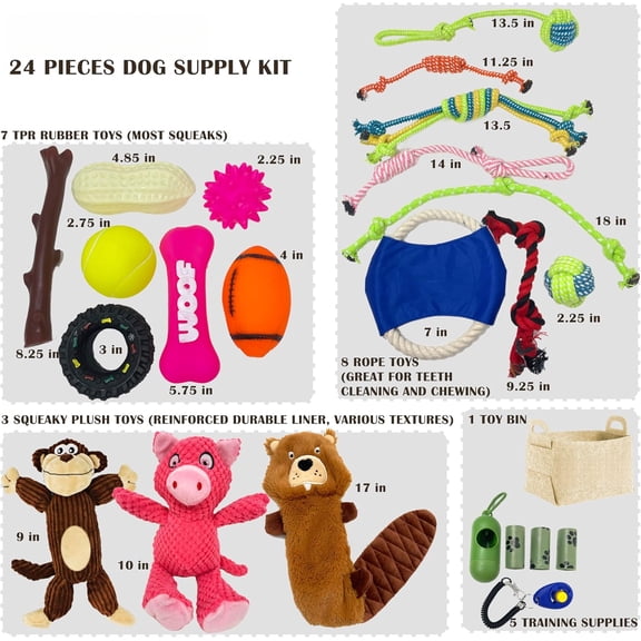 24-Pack Dog Squeaky Toys Gift Basket – Bulk Puppy Toy Bundle for Small/Medium Breed Pets