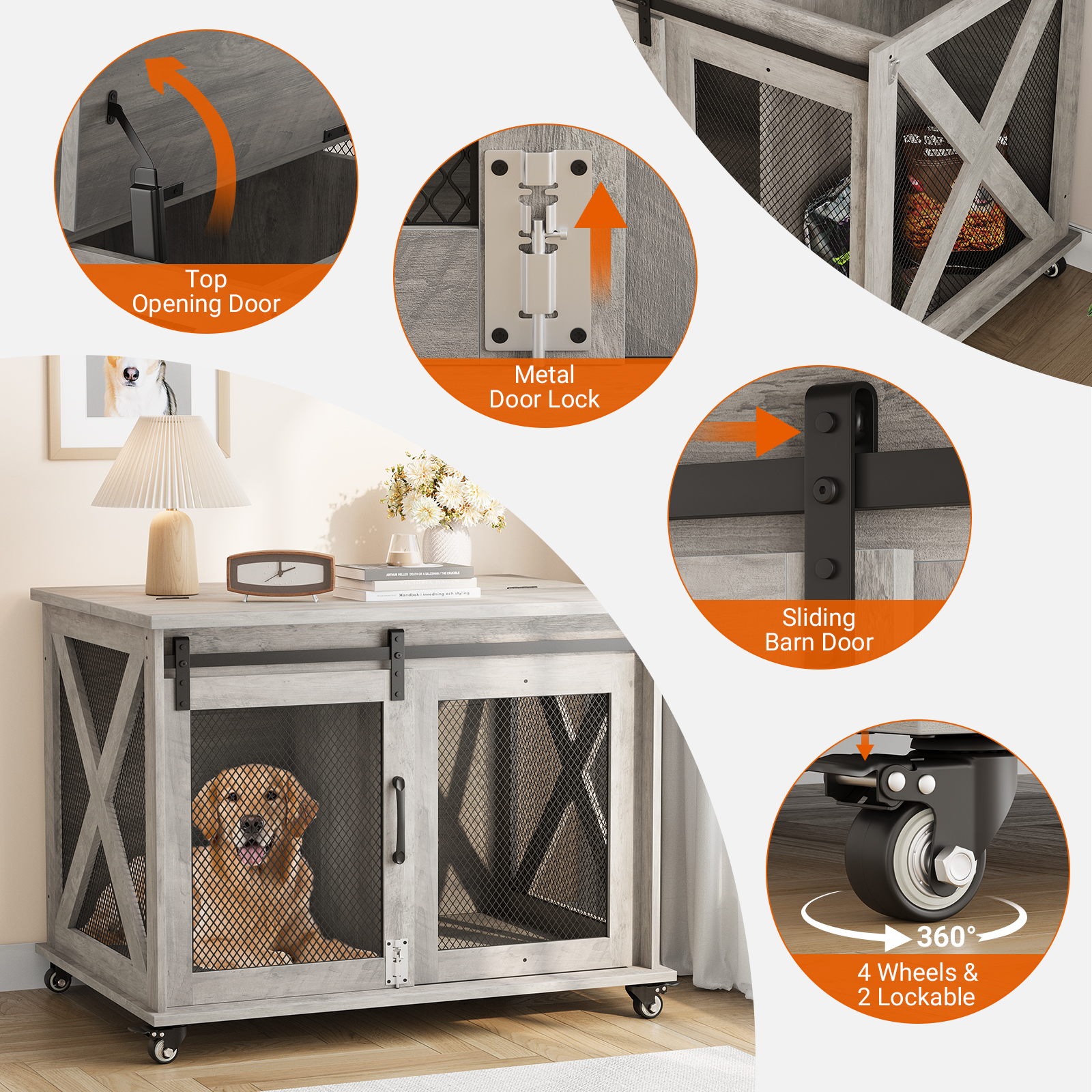 Farmhouse Chic: 37" Dog Crate as Home Decor | Stylish Sliding Door Kennel That Enhances Your Living Space