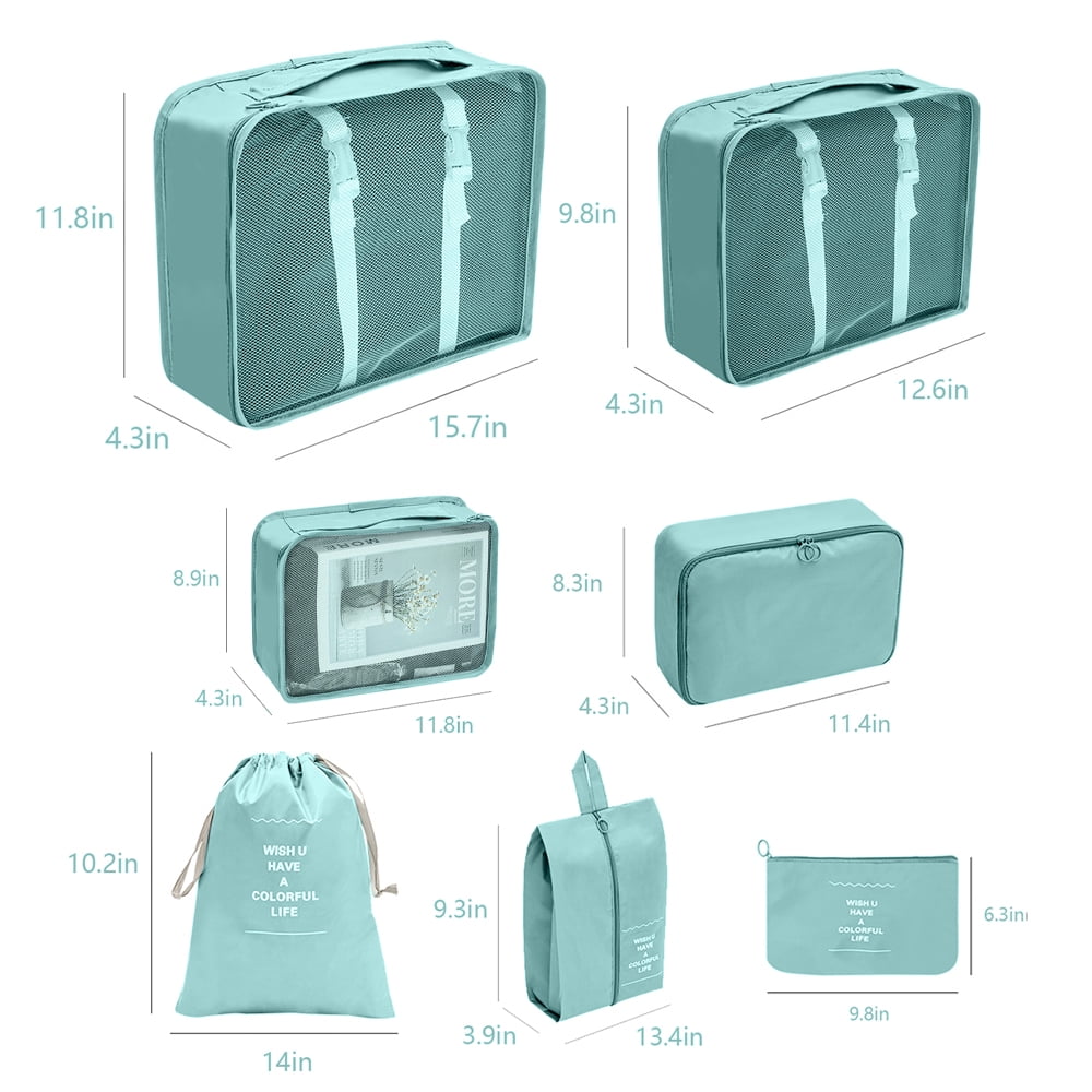 Goaxuzt Packing Cubes For Suitcases 7 Pcs Foldable Luggage Bag Travel Suitcase Organizer Compression Bag, Blue