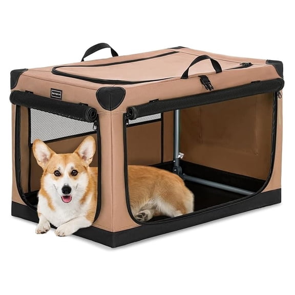 Portable Dog Crate, with Patented Adjustable Fabric Cover, Chewproof & Lockable Mesh Doors, Waterproof Base Collapsible Kennel 30 Inch