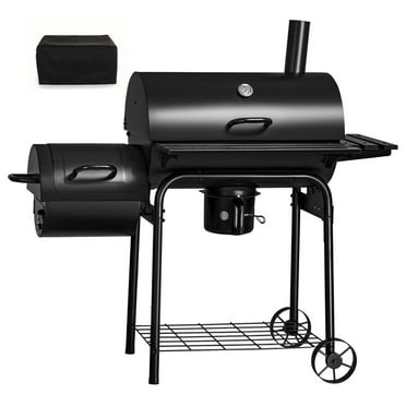 Charcoal Grill Outdoor BBQ Grill with Side Oven & Thermometer Barbecue Grill Offset Smoker with Catcher & Cover for Camping Picnics