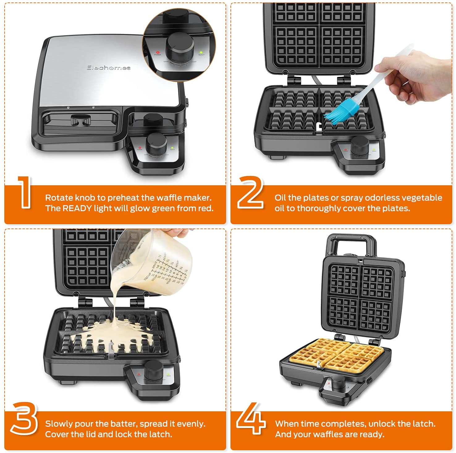 Buy MZDXJ Waffle Maker with Removable Plates, 4Slice Belgian Waffle