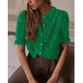 thumbnail image 4 of Blusa PRETTYGARDEN de encaje de manga corta para mujer, color verde oscuro, 4 of 6