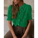 thumbnail image 4 of Blusa PRETTYGARDEN de encaje de manga corta para mujer, color verde oscuro, 4 of 6
