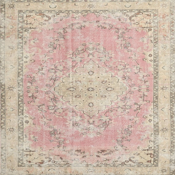 Ahgly Company Machine Washable Indoor Square Traditional Desert Sand Beige Area Rugs, 7' Square