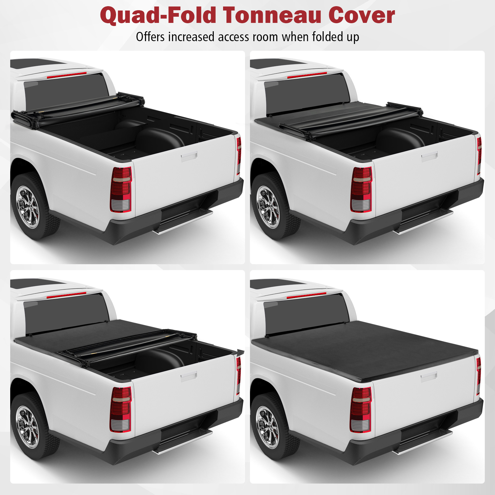 Costway 6.5ft Soft Quad-Fold Tonneau Cover for 15-23 Ford F150 Standard Short Bed