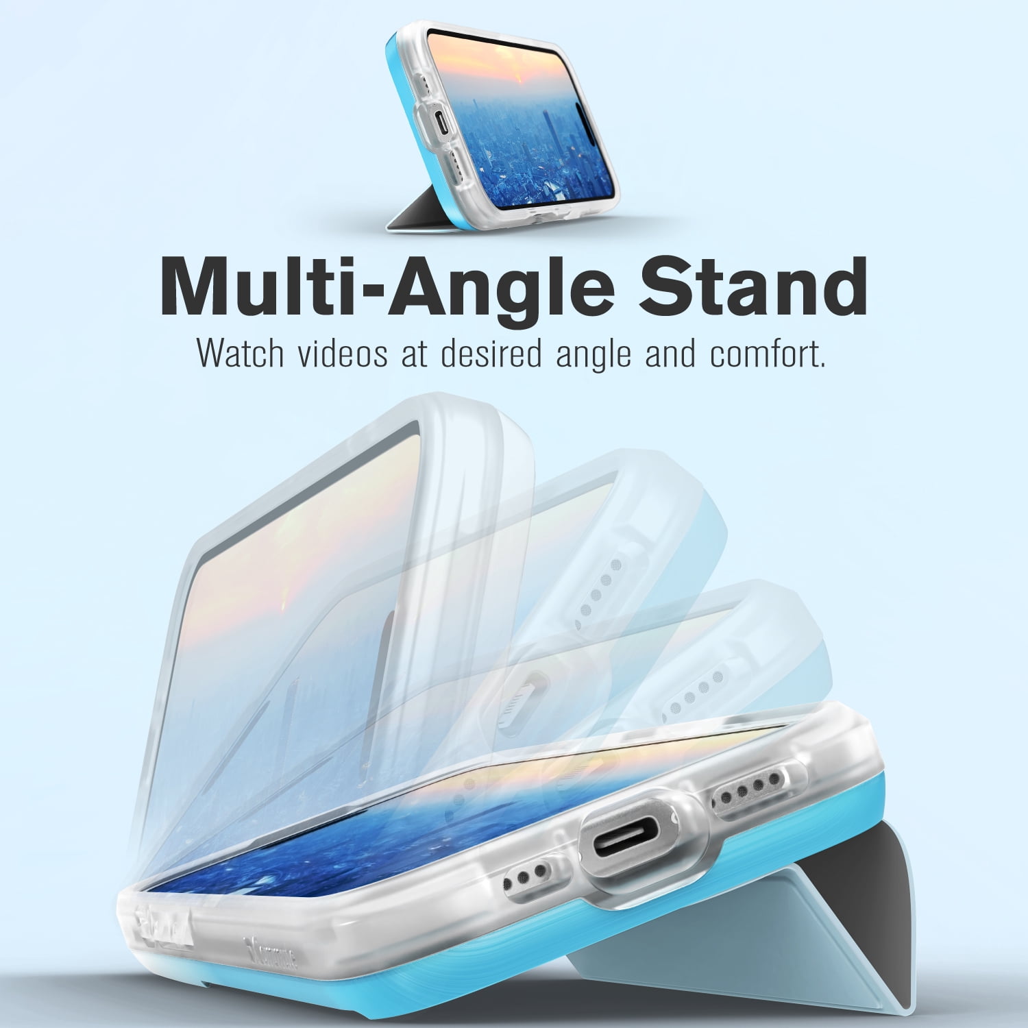 Vena vCommute Wallet Case Compatible with Apple iPhone 16 Pro (6.3"), (Military Grade Drop Protection) Flip Leather Cover Card Slot Holder with Kickstand - Pastel Blue / Frost