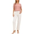 thumbnail image 2 of INSPIRE CHIC Button Down Shirts for Women Short Sleeve Pleated Front V Neck Shirt Tops Blouses XS Pink, 2 of 5