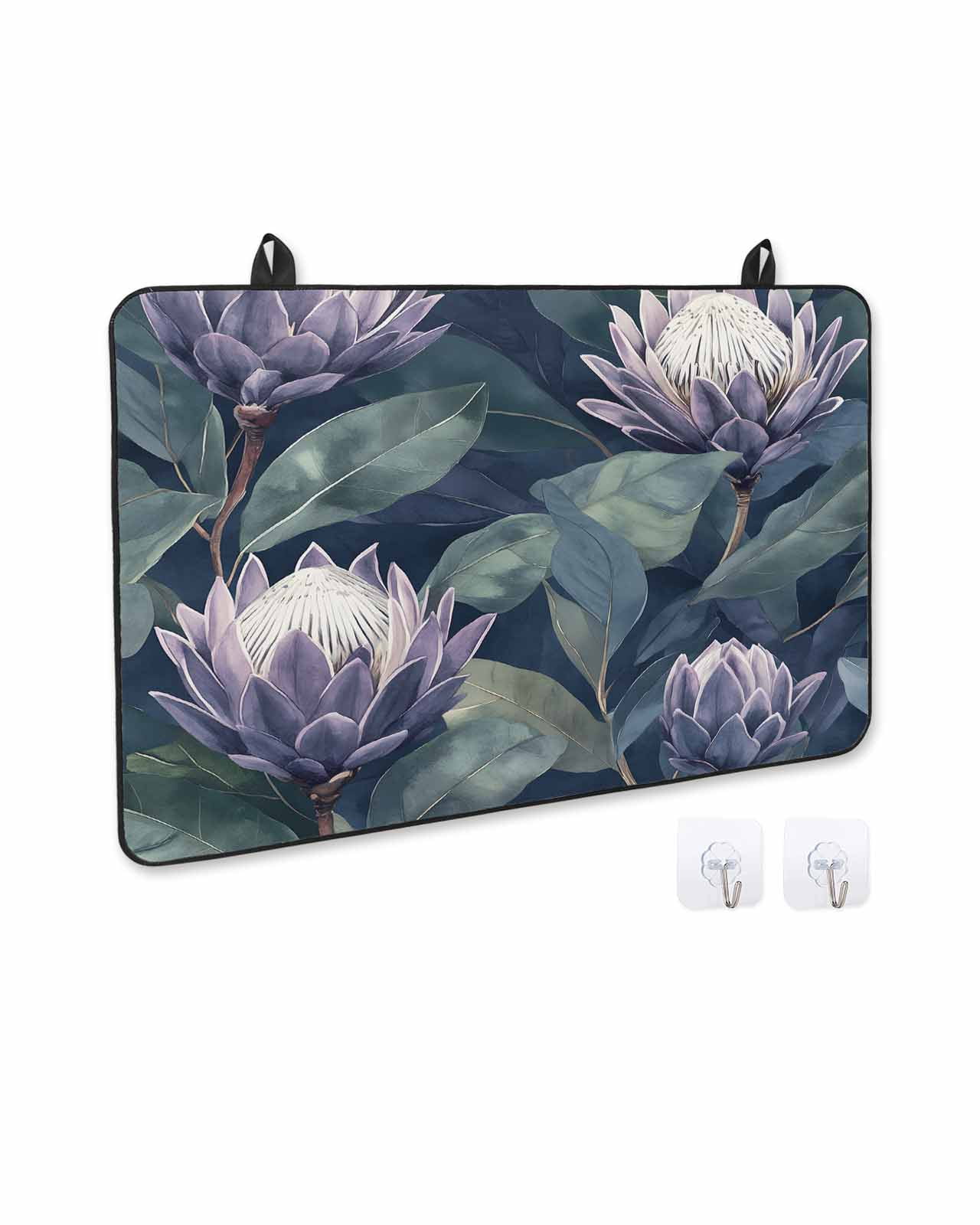 nqOlkjepod Large Induction Cooktop Protector Mat 24"x21", Purple Flower Stove Top Covers for Electric Stove, Botanical Budding Flowers Leaf Plant Stove Burner Cover Mats, Glass Top Stove Cover