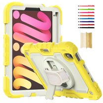 for iPad mini 2021/mini 2024, Heavy Duty Shockproof Protective Case with PET Screen Protector, Stylus Holder, Stand and Hand/Shoulder Strap 3 Layer Multi-Functional Cover, Yellow