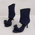 thumbnail image 2 of SACFOF Women's Peep Toe Stiletto Denim Sandals Summer Booties Lace Up Thin Heels Back Zip Tassel Pumps, 2 of 6