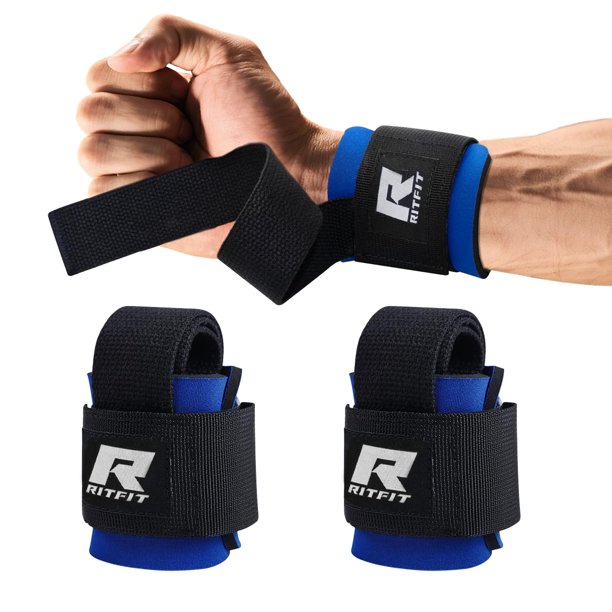 Muñequeras RitFit con correas para levantamiento de pesas, azul, neopreno