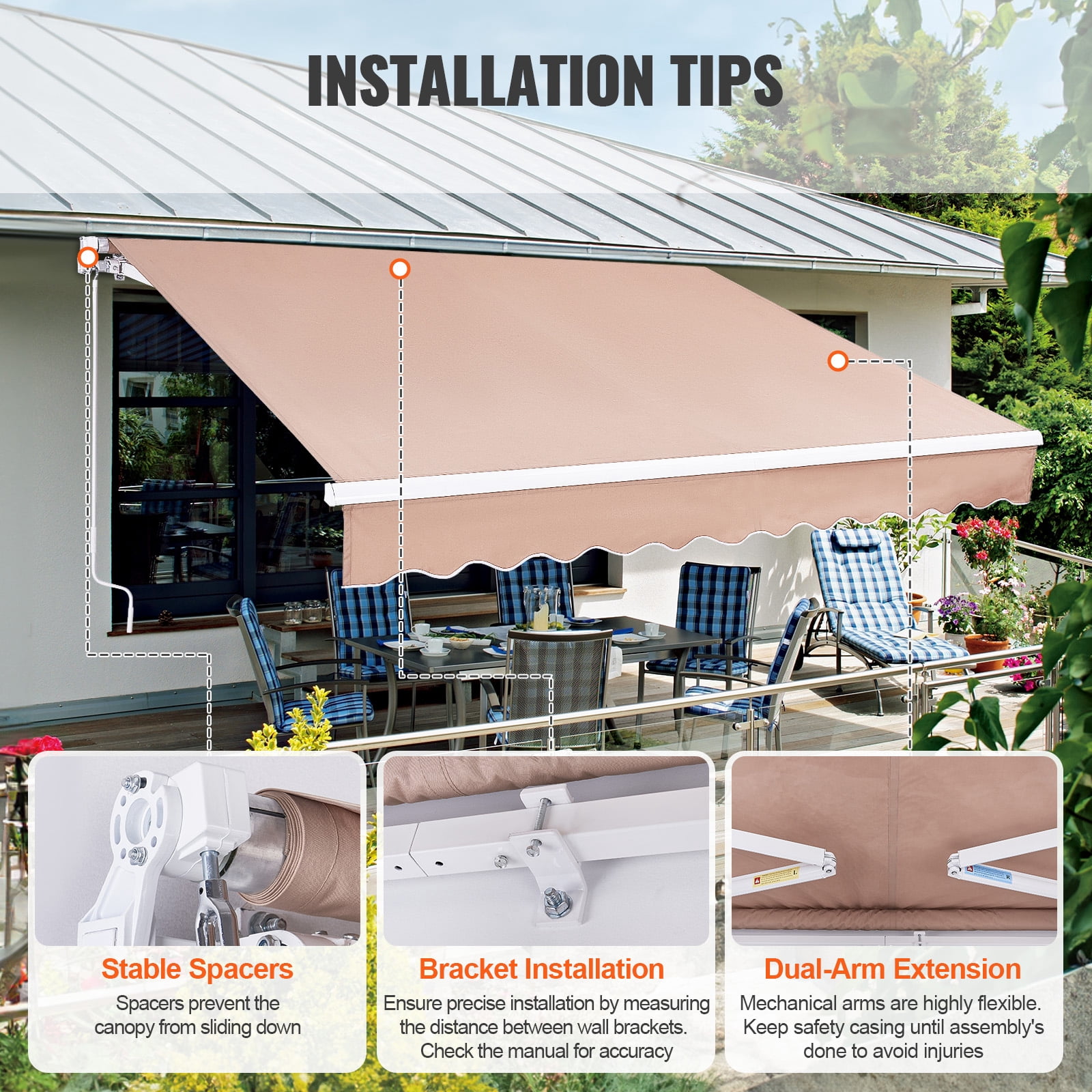 KFFKFF Patio Awning Retractable 10'x8' Awning Sunshade Shelter with Crank Handle