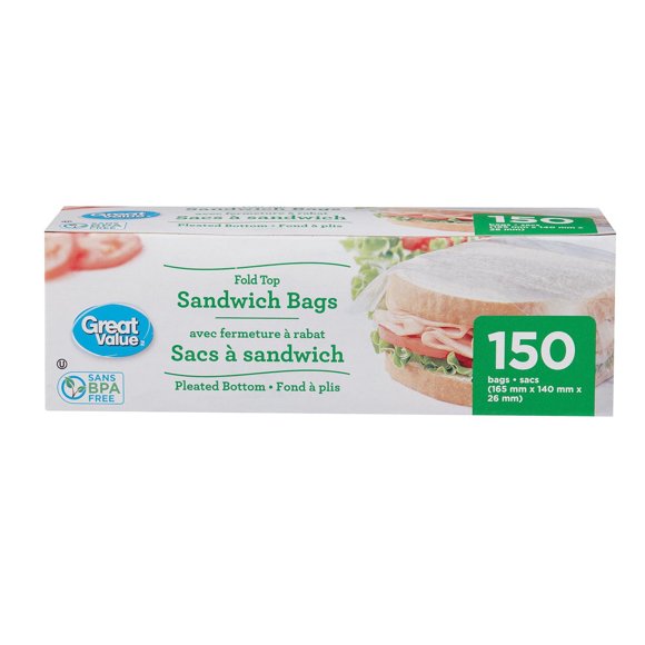 Great Value Fold Top Sandwich Bags, 150 Bags