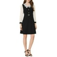 thumbnail image 2 of INSPIRE CHIC Women's V Neck Button Decor Long Sleeves lMid-Length Dress L Black, 2 of 6