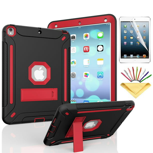 iPad Air with Soft Screen Protector, Dteck Heavy Shockproof Three Layer Plastic and Silicone Protective Cover with Kickstand For Apple iPad Air 2 (A1566/A1567), Black/Red - Walmart.com