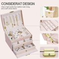 thumbnail image 3 of Organizador de joyas para mujer y niña, de piel sintética, tamaño mediano, con cerradura, con bisagras de metal, color rosa claro, 3 of 3