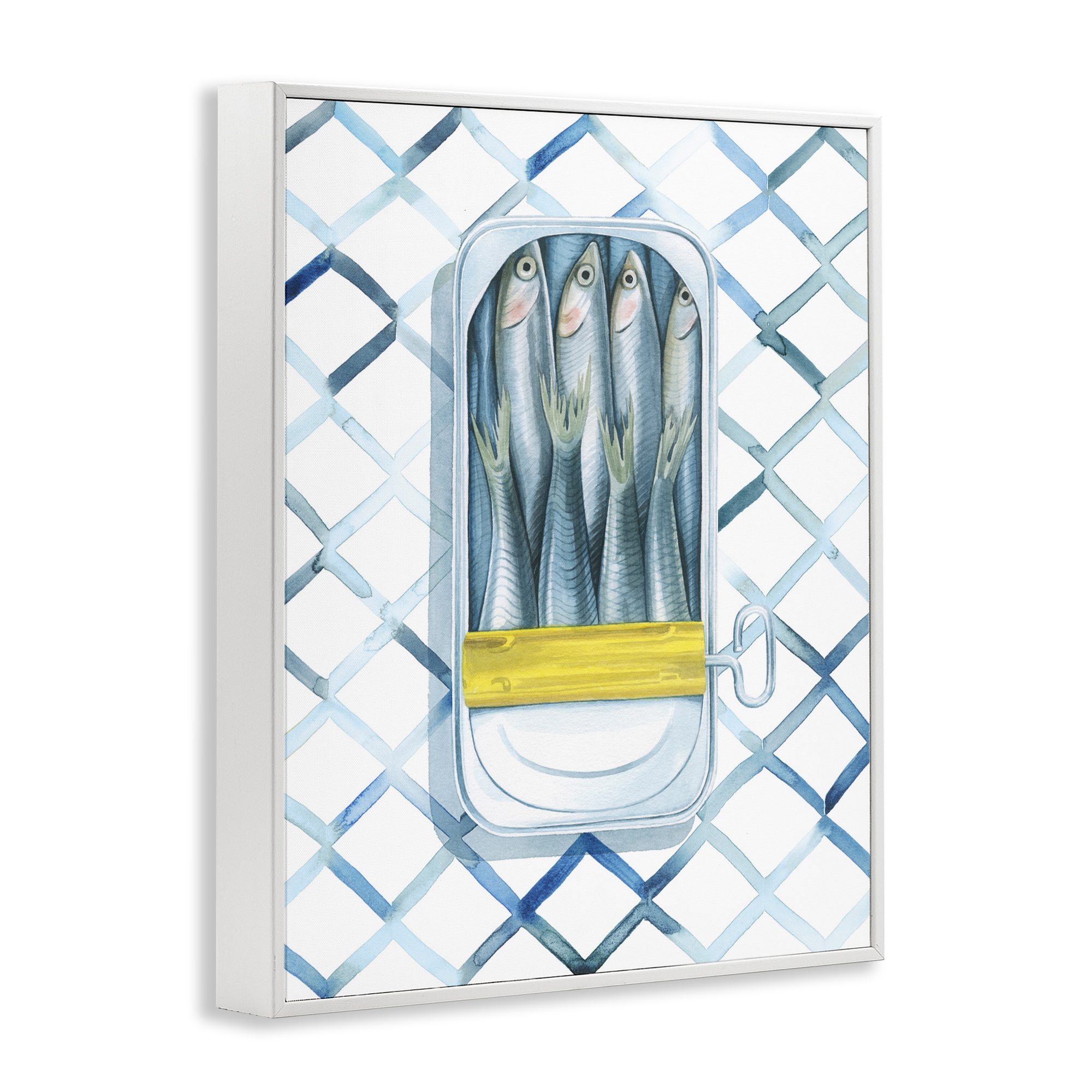 Stupell Industries Sardine Can on Pattern Food & Beverage Painting White Framed Art Print Wall Art, 16 x 20