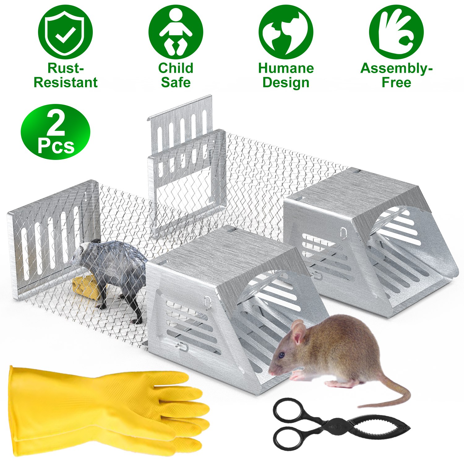 Zorpupoa 2Pc Humane Mouse Trap Cage Automatic Continuous Rat Trap with Single Way Door Reusable Catch And Release Live Cage Trap for Rodents Moles Voles Mice 10.62*3.93*3.54in