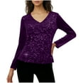 thumbnail image 2 of Xdegoge Sequin Tops for Women Party Night Velvet Dressy Casual Glitter Sparkly Blouse Long Sleeve Holiday Christmas V Neck Evening Bling Shirts, 2 of 6