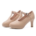 thumbnail image 7 of kkdom Women High Heels T-Strap Dress Shoes Mary Jane Pumps Beige Size 8.5, 7 of 7