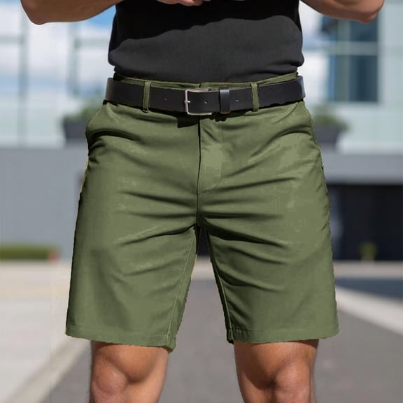 Domuza Men's Stretch Chino Short Slim Fit Inseam Flat Front Shorts Summer Cotton Casual Shorts with Pocket Army Green 3XL