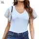 thumbnail image 1 of Camiseta de mujer Verano Cuello en V Gasa Lentejuelas Manga corta Camiseta casual, Blanco, XL sidaley  AP001323-08, 1 of 3
