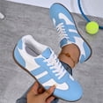 thumbnail image 6 of Willtoo Womens Retro Stripe Lace-Up Sneakers Round Toe Color Block Casual Walking Shoes Lightweight Flat Athletic Trainers, 6 of 6