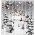 thumbnail image 2 of Winter Christmas Shower Curtain for Bathroom, Cute Cardinal Bird Snowman for Snowflake Holiday Fabric Bath Curtain, Xmas Pine Tree Covered Grey Silver Restroom Decor Accessories with Hooks, 72X72in, 2 of 4