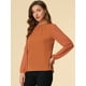thumbnail image 2 of Top de la blusa de la oficina del trabajo del cuello del ojo de la cerradura de las mangas largas semi transparentes de la gasa elegante de las mujeres naranja S, 2 of 6