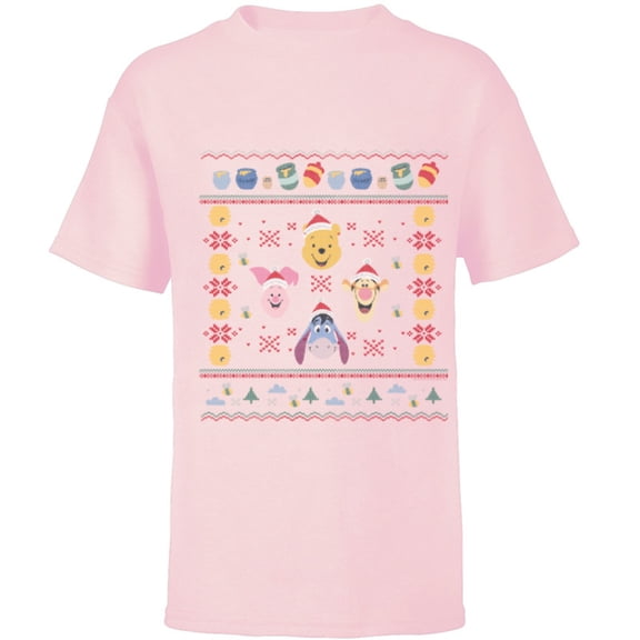 Disney Winnie the Pooh Ugly Christmas Sweater - Short Sleeve T-Shirt for Kids - Customized-Soft Pink