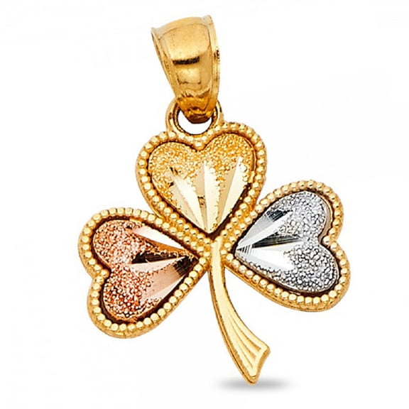 Clover Heart Pendant Solid 14k Yellow White Rose Gold Irish 4 Leaf Celtic Charm Polished 15 x 15 mm