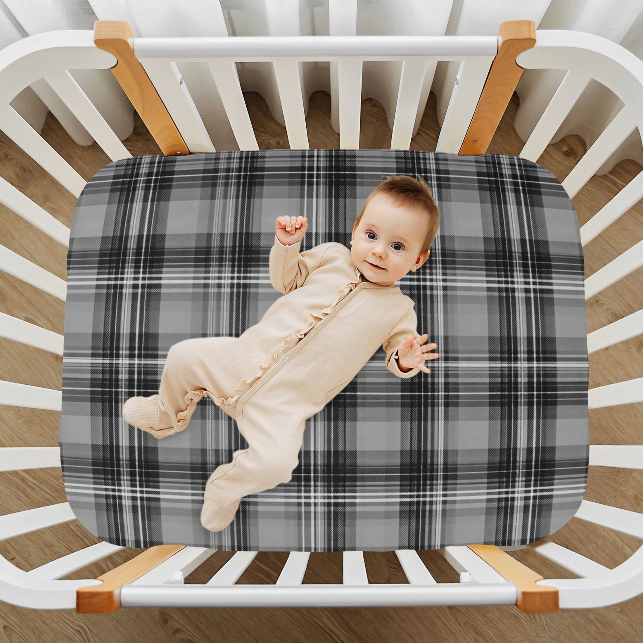 Baby Essentials 52”x 28”- Standard Cotton-like Modal Elastic- Gray-black Pattern Design Crib Sheets for Newborns and Toddlers