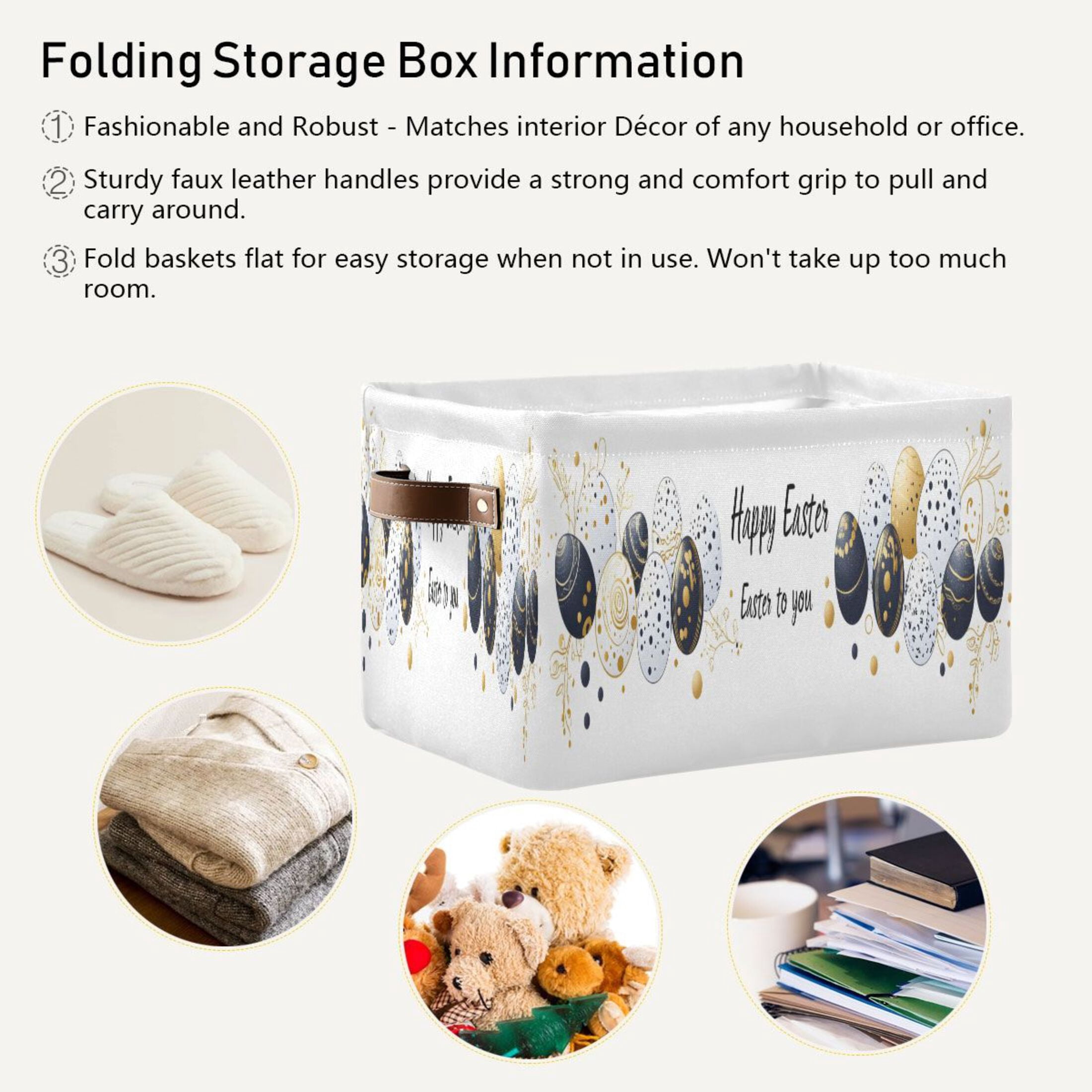 Ryvnso Happy Easter Storage Basket Large Bin Foldable Boxes Toys Organizer 14.2x10.2x8.3in 2 PCs