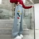 thumbnail image 4 of Odeerbi 5-15 Años Niñas Jeans de Pierna Ancha Pantalones de Vaquero Bordados Lindos Pantalones de Vaquero Sueltos Ropa Exterior Casual Pantalones de Pierna Recta, 4 of 9
