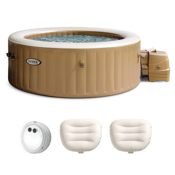 Intex PureSpa 4 Person Inflatable Spa, Multicolor Light, & 2 Pack Headrests