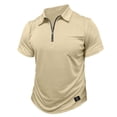 thumbnail image 5 of Zipper Polo Shirt Mens Casual Short Sleeve Polo T Shirt Classic Fit Shirts Khaki 3XL, 5 of 6