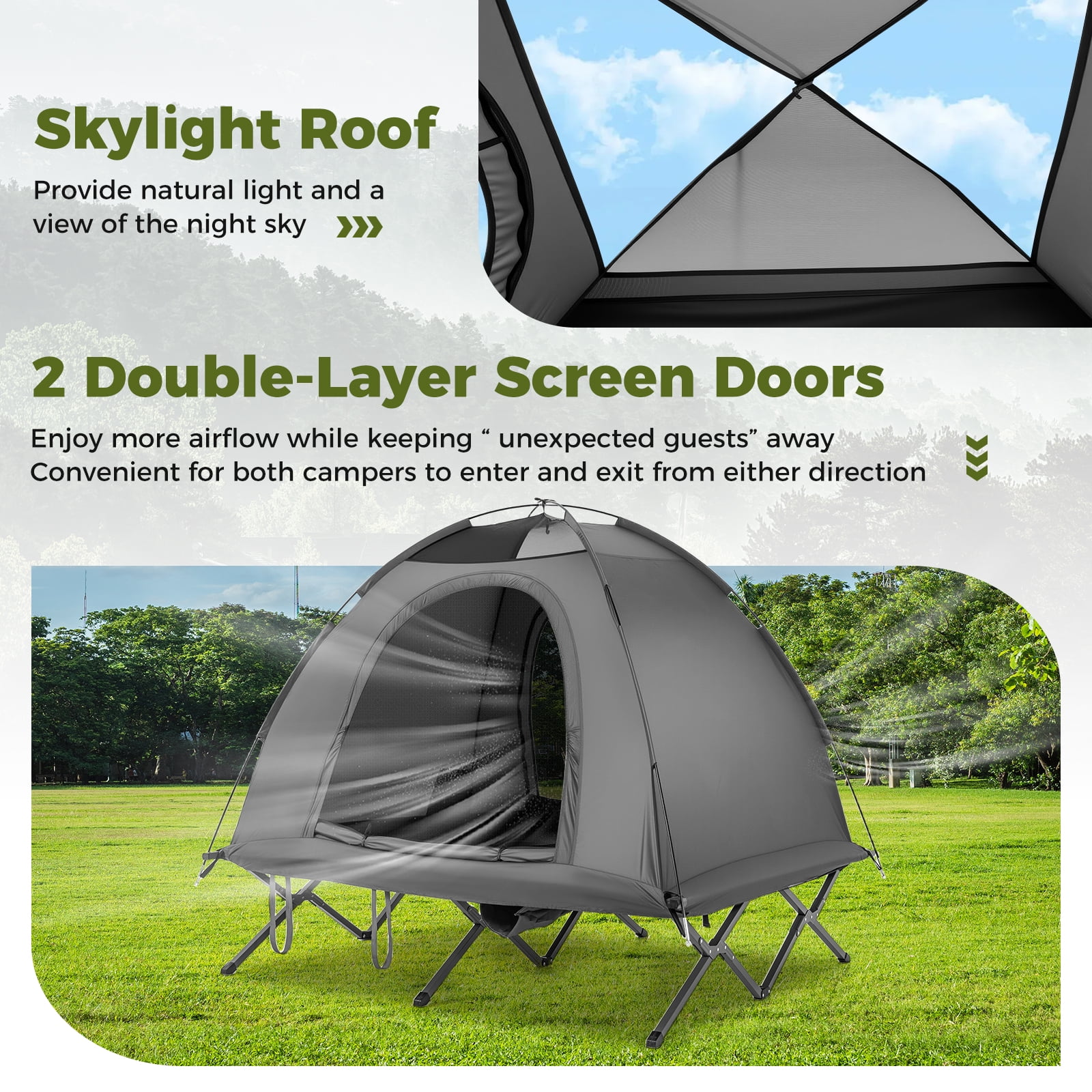 Gymax 2-Person Camping Cot Combo Off-Ground Travel Cot Tent w/Pop-up Tent Shelter