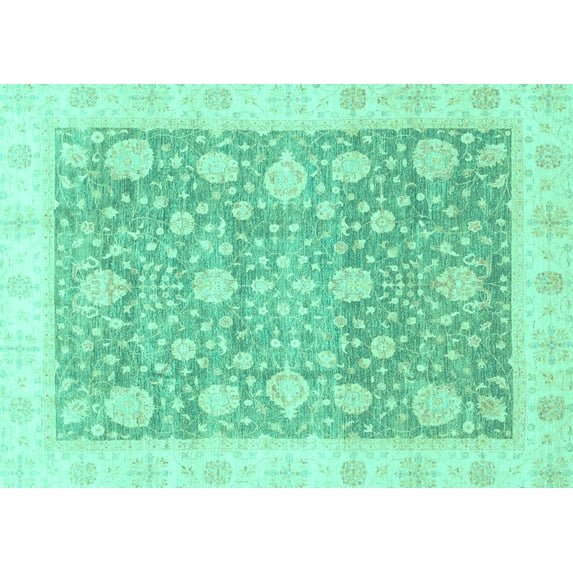 Ahgly Company Machine Washable Indoor Rectangle Oriental Turquoise Blue Traditional Area Rugs, 2' x 4'