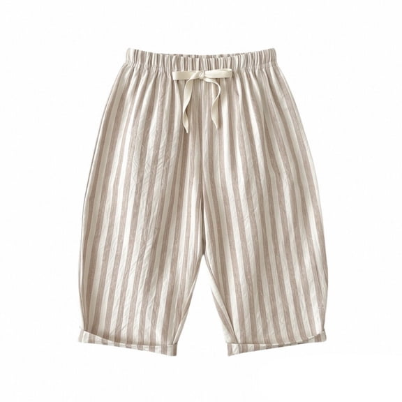 Mercatoo Toddler Boys Cute Striped Pants Baby Girls Baggy Cotton Linen Sweatpants with 𝐃rawstring Summer Elastic Waist Barrel Trousers