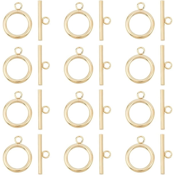 12 juegos de cierres de palanca de acero inoxidable de 25 mm, redondos, con barra en T, cierres dorados para collar, conectores de joyería para anillos redondos.